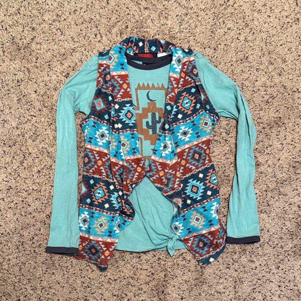 Girls Long Sleeve Shirt and Vest Set Small